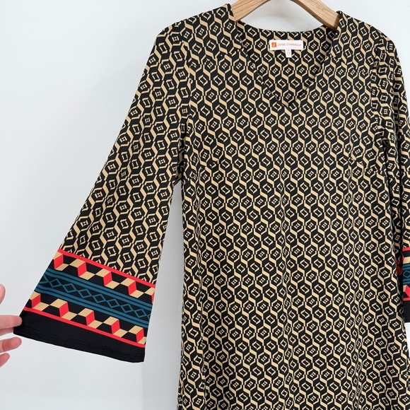 Jude Connally Lexi Dress V-Neck 3/4 Sleeve Hexigon Geo Black Size M - Picture 7 of 9